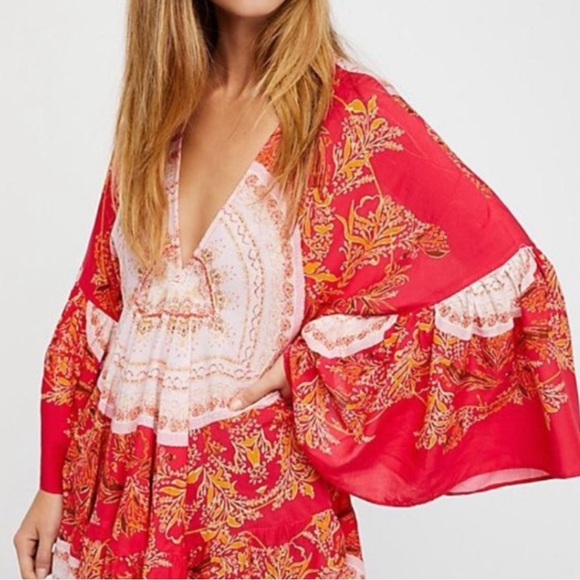 Free People Tops - Free People Red and White Floral Tunic